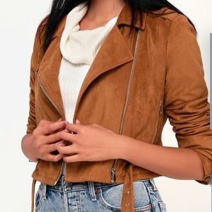Lulus Cruising Downtown Tan Suede Moto Jacket